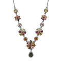 Multi-Tourmaline Floral Necklace 18 Inches in Platinum Over Sterling Silver 7.75 Grams 6.50 ctw - Sticky add to cart bar