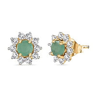 Zambian Emerald and White Zircon Cluster 0.90 ctw Earrings in Vermeil YG Over Sterling Silver