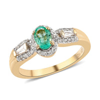 Boyaca Colombian Emerald and Natural White Zircon Ring in Vermeil Yellow Gold Over Sterling Silver 0.85 ctw