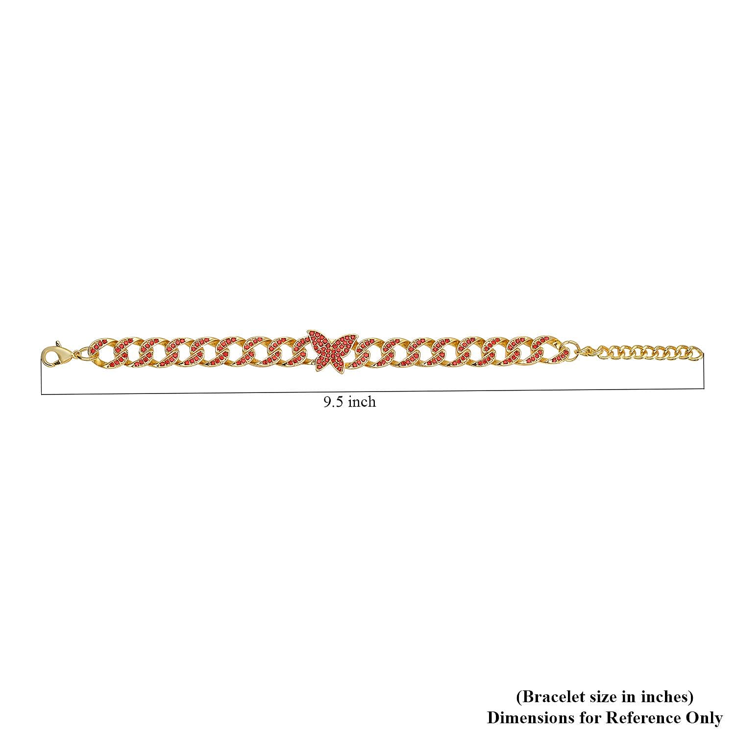 Red Austrian Crystal Curb Chain Bracelet with Butterfly Charm (7.5-9.5In)