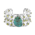 Turquoise and Peridot Cuff Bracelet in Sterling Silver (7.00 In) 42.00 ctw - Sticky add to cart bar
