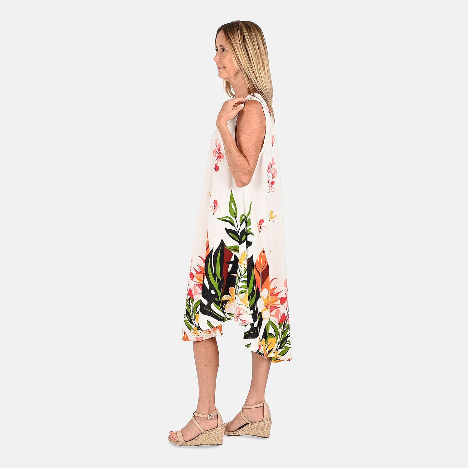 TAMSY Sky Blue Floral Screen Printed Umbrella Dress - One Size Fits Most