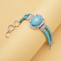 Blue Howlite and Light Blue Austrian Crystal Two Row Beaded Bracelet in Silvertone (7-8.5In) 53.00 ctw - Sticky add to cart bar