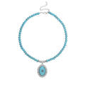 Blue Howlite and Light Blue Austrian Crystal Beaded Necklace 18.5-22.5 Inches in Silvertone 200.00 ctw - Sticky add to cart bar