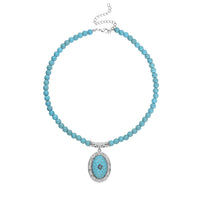 Blue Howlite and Light Blue Austrian Crystal Beaded Necklace 18.5-22.5 Inches in Silvertone 200.00 ctw