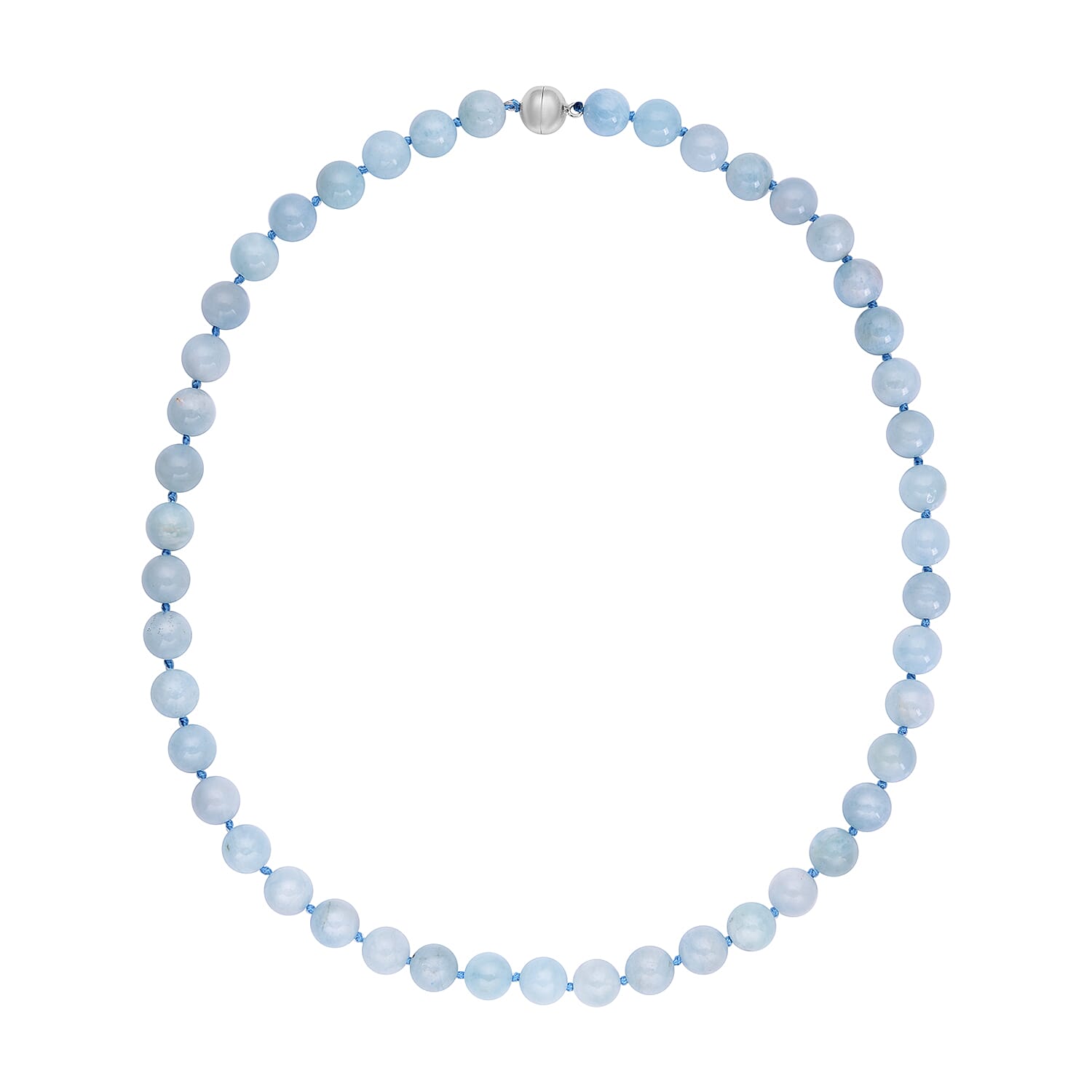 Mangoro Aquamarine 300.00 ctw Beaded Necklace Rhodium Plated Sterling Silver, Silver bead Necklace, Unique Birthday Gifts For Women