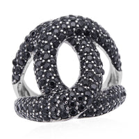 Natural Thai Black Spinel Link Ring in Stainless Steel (Size 10.0) 2.00 ctw