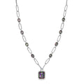 Northern Lights Mystic Topaz and White Zircon Paper Clip Station Necklace 18 Inches in Platinum Over Sterling Silver 12.10 ctw - Sticky add to cart bar