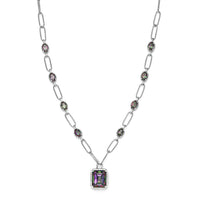 Northern Lights Mystic Topaz and White Zircon Paper Clip Station Necklace 18 Inches in Platinum Over Sterling Silver 12.10 ctw