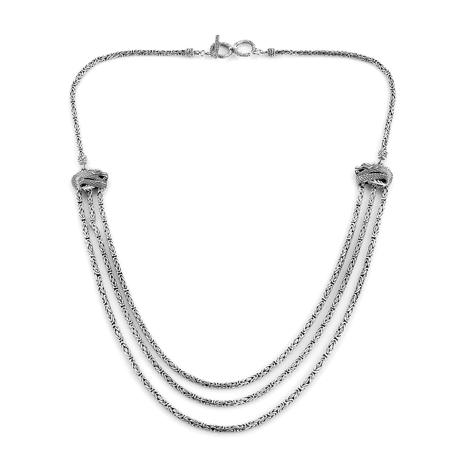 Bali Legacy Sterling Silver Toggle Clasp Dragon Multi Strand Borobudur Necklace 20 Inches 60 Grams
