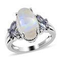 Kuisa Rainbow Moonstone and Tanzanite Ring in Platinum Over Sterling Silver 4.90 ctw - Sticky add to cart bar