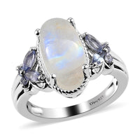 Kuisa Rainbow Moonstone and Tanzanite Ring in Platinum Over Sterling Silver 4.90 ctw
