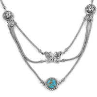 Bali Legacy Mojave Blue Turquoise Butterfly Necklace 20 Inches in Sterling Silver 9.25 ctw