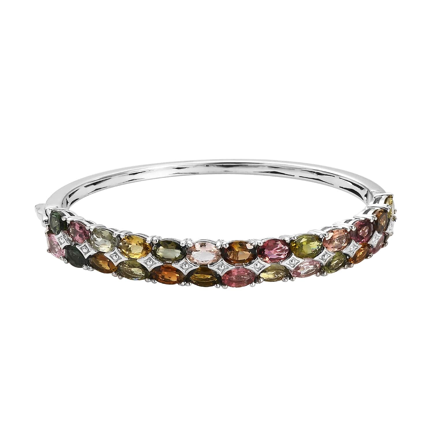 Multi-Tourmaline Bangle Bracelet in Platinum Over Sterling Silver (6.50 In) 15.65 Grams 10.00 ctw