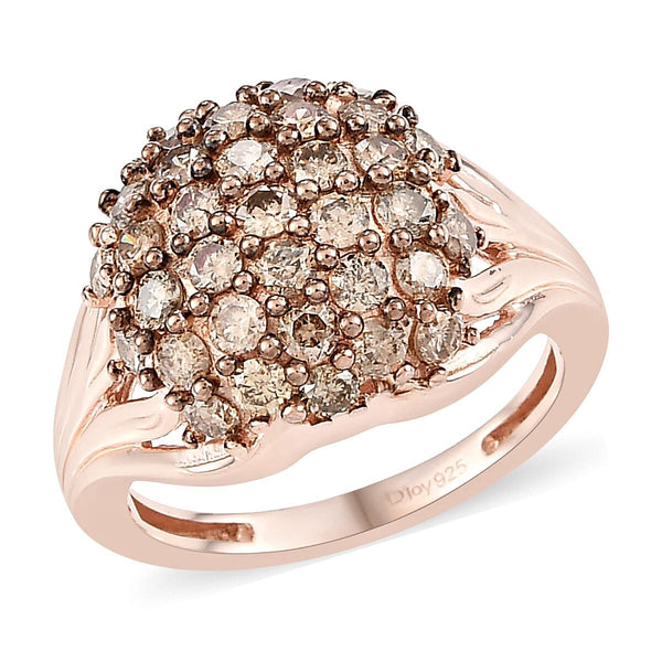 Natural Champagne Diamond Cluster Ring in Rhodium and Vermeil Rose Gold Over Sterling Silver 2.00 ctw - Product card gallery slide 1 (10178566553913)