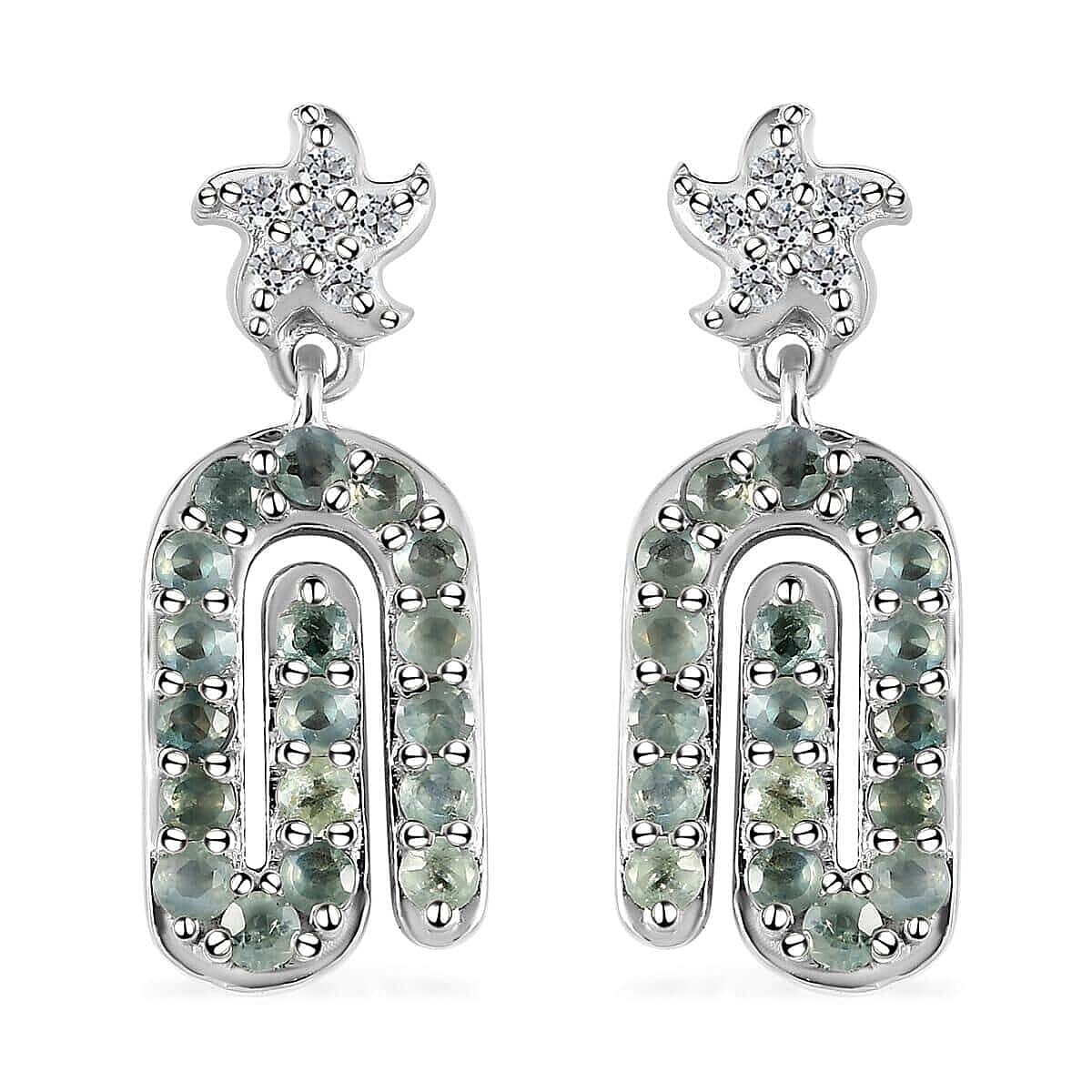 Narsipatnam Alexandrite and White Zircon Paper Clip Dangling Earrings in Platinum Over Sterling Silver 1.10 ctw