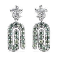 Narsipatnam Alexandrite and White Zircon Paper Clip Dangling Earrings in Platinum Over Sterling Silver 1.10 ctw