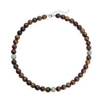 Yellow Tiger's Eye Necklace, Peru Turquoise Necklace, 18 Inches Necklace, Sterling Silver Necklace, Beaded Necklace, Lobster Claw Clasp Necklace 353.50 ctw