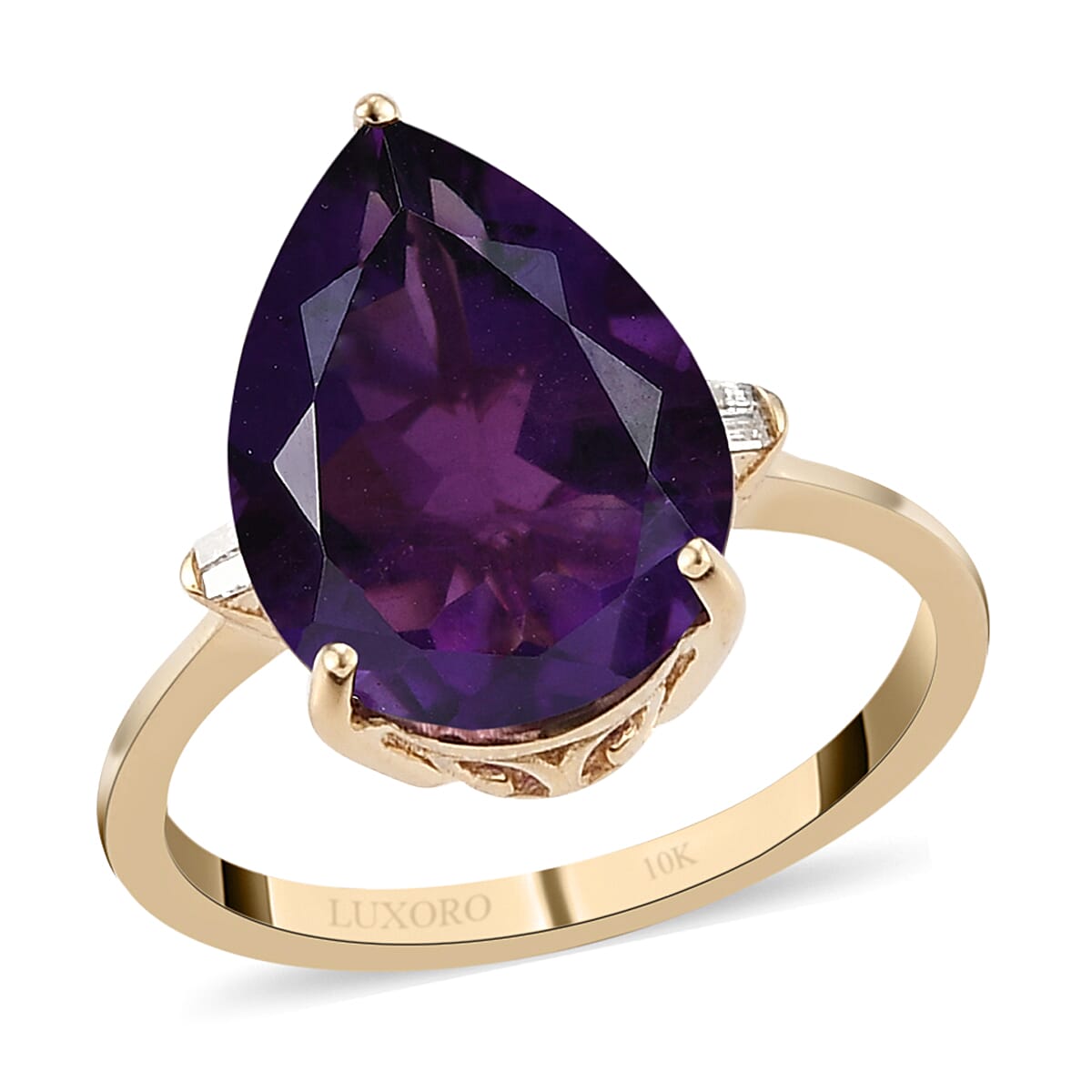 LUXORO 10K Yellow Gold AAA Mashamba Amethyst and G-H I3 Diamond Ring 2.25 Grams 4.75 ctw