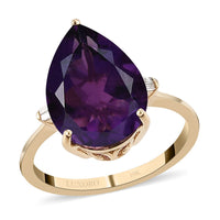 LUXORO 10K Yellow Gold AAA Mashamba Amethyst and G-H I3 Diamond Ring 2.25 Grams 4.75 ctw