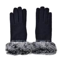 Navy cashmere gloves with faux fur with Touch screen function (9.05"x3.54")