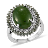 Nephrite Jade, Multi Gemstone Double Halo Ring in Platinum Over Sterling Silver (Size 10.0) 7.40 ctw