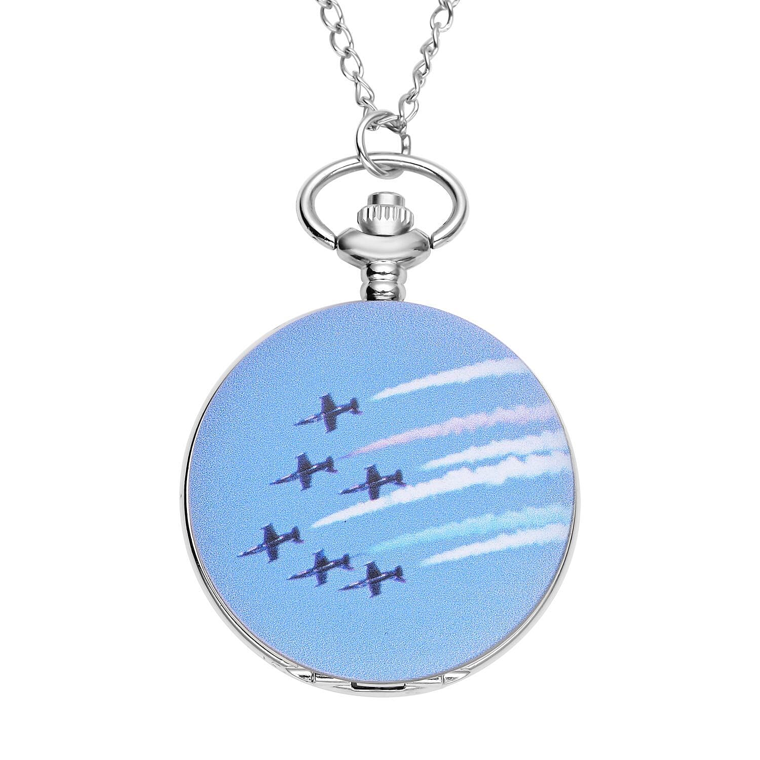 STRADA Japanese Movement Jet Plane Pattern Pocket Watch with Chain (up to 31 Inches)