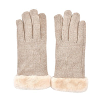 Beige Cashmere Warm Gloves with Faux Fur and Equipped Touch Screen Function (9.05"x3.54")