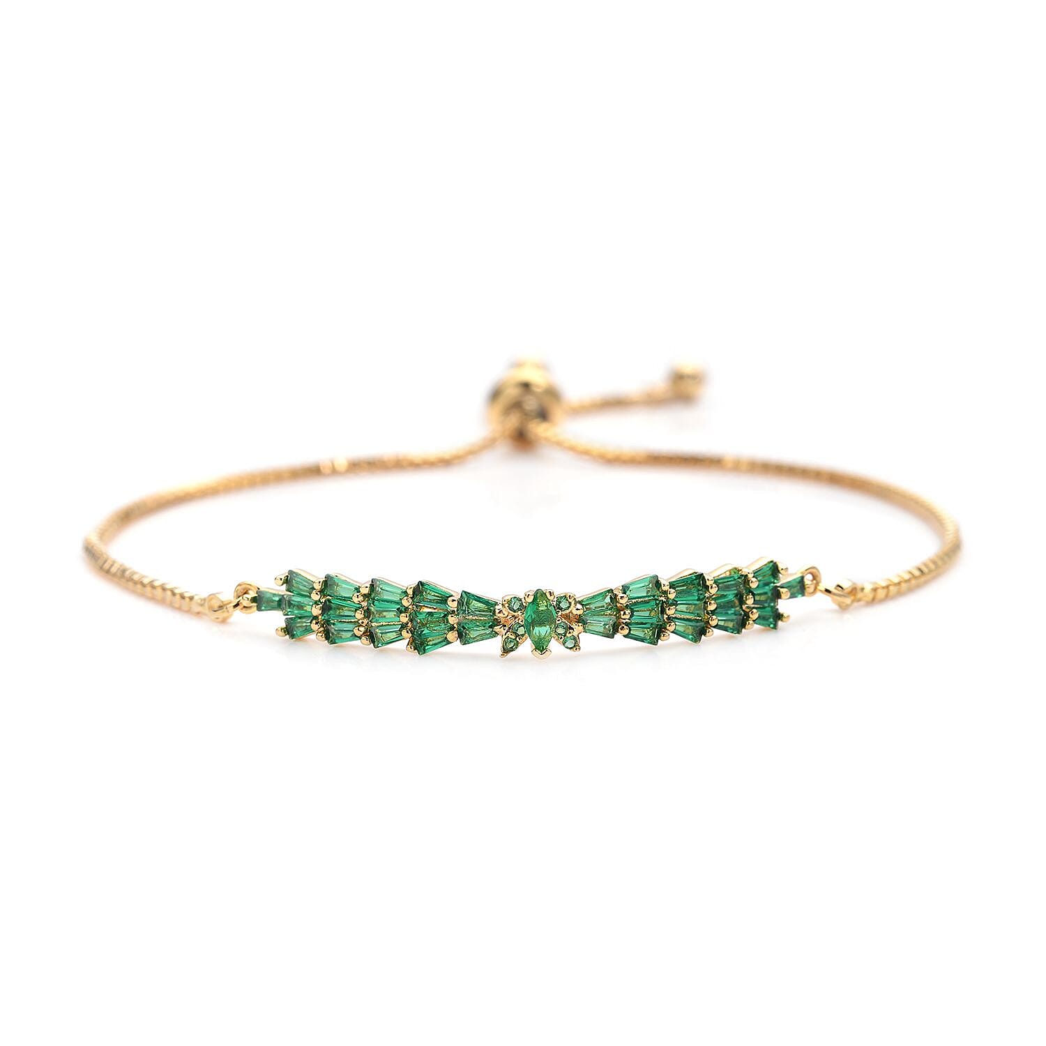 Simulated Emerald Bolo Bracelet in Goldtone 2.00 ctw