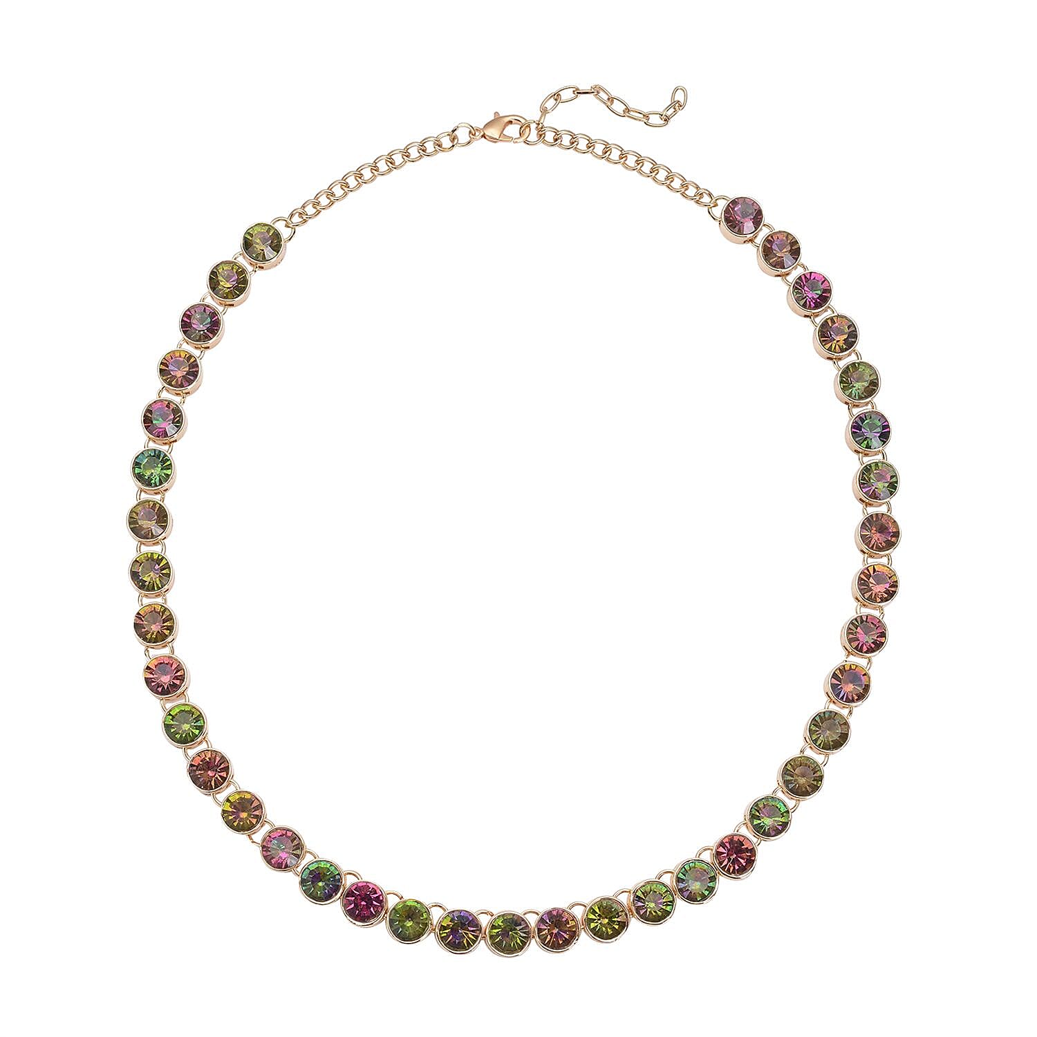 Multi Color Austrian Crystal Tennis Necklace 20-22 Inches in Goldtone