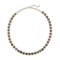 Multi Color Austrian Crystal Tennis Necklace 20-22 Inches in Goldtone