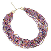 Multi Color Multi Layered Beaded Necklace 20 Inches in Goldtone