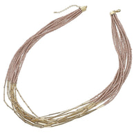 Ivory Multi Layered Glass Seed Beaded Necklace 31 Inches in Goldtone