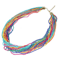 Multi Color Multi Layered Beaded Necklace 20 Inches in Goldtone