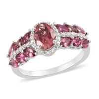 Ouro Fino Rubellite and Natural White Zircon Ring in Platinum Over Sterling Silver (Size 7.0) 2.00 ctw