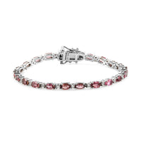 Ouro Fino Rubellite and Natural White Zircon Tennis Bracelet in Platinum Over Sterling Silver (6.50 In) 7.75 Grams 5.65 ctw