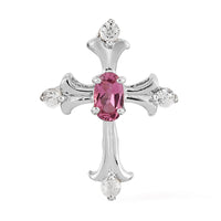 Ouro Fino Rubellite and Natural White Zircon Cross Pendant in Platinum Over Sterling Silver 0.35 ctw