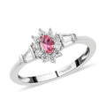 Ouro Fino Rubellite, Natural White Zircon Halo Ring in Platinum Over Sterling Silver (Size 10.0) 0.75 ctw - Sticky add to cart bar