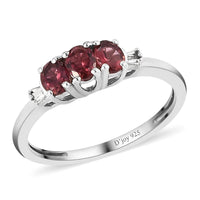 Ouro Fino Rubellite and Diamond Accent Trilogy Ring in Platinum Over Sterling Silver (Size 6.0) 0.50 ctw