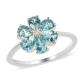 Green Apatite and Natural White Zircon Floral Ring in Sterling Silver 1.15 ctw - Sticky add to cart bar