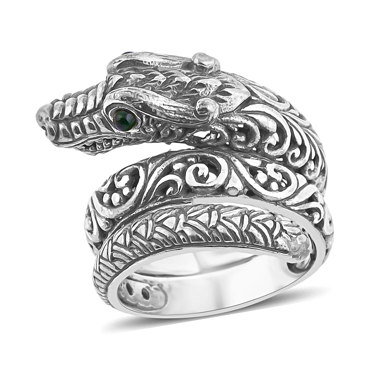 DOORBUSTER Sable Ethiopian Welo Opal Dragon Ring in Sterling Silver (Size 9.0) 0.10 ctw