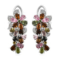 Multi-Tourmaline and Natural White Zircon Cluster Earrings in Platinum Over Sterling Silver 5.70 ctw - Sticky add to cart bar