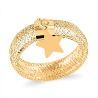 Maestro Gold Collection Italian 10K Yellow Gold Stretch Mesh Ring With Heart Charm (Size 6-9)