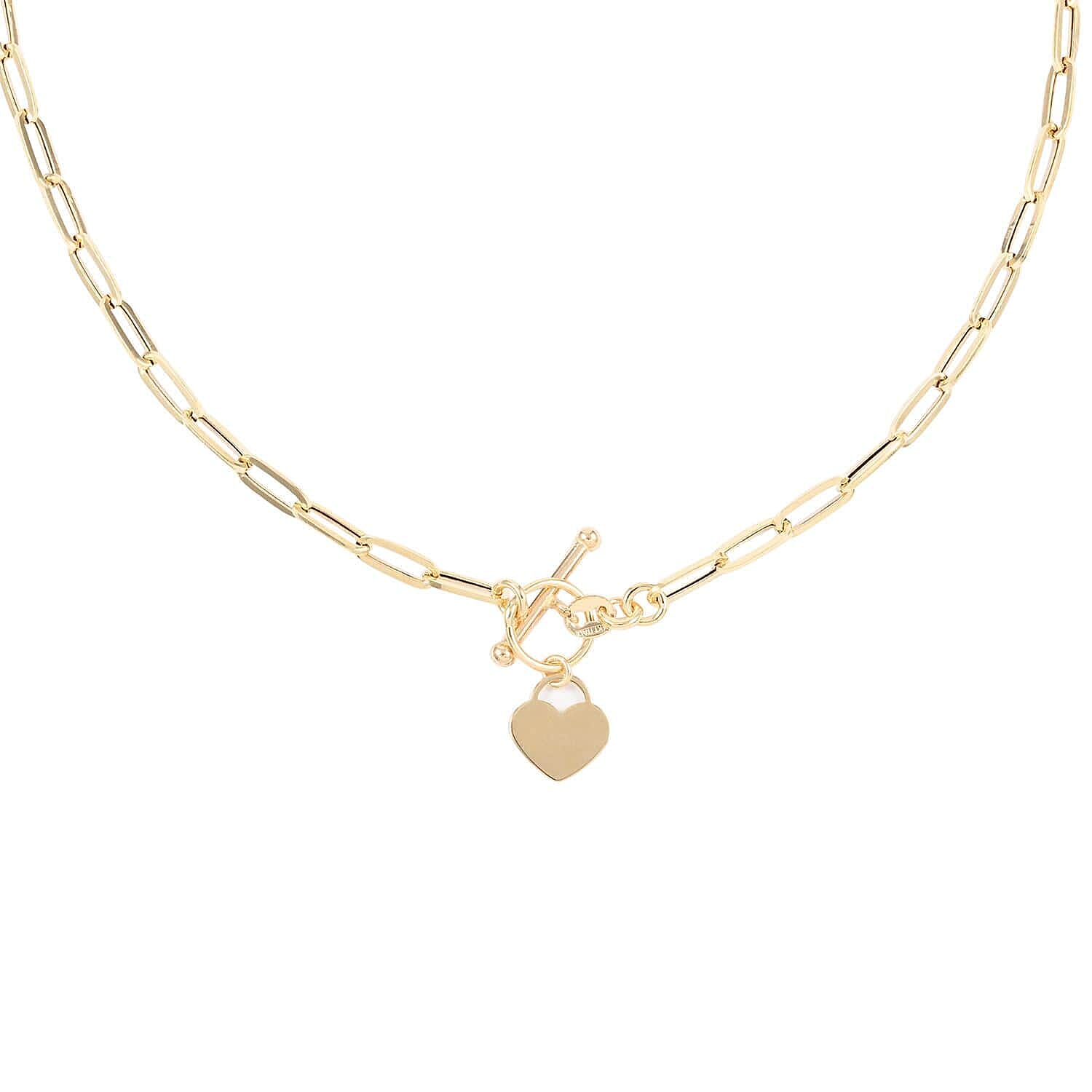Italian 14K Yellow Gold 3.5mm Heart Toggle Paper Clip Necklace 18 Inches 3.40 Grams