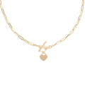 Italian 14K Yellow Gold 3.5mm Heart Toggle Paper Clip Necklace 18 Inches 3.40 Grams - Sticky add to cart bar