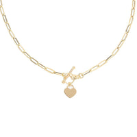 Italian 14K Yellow Gold 3.5mm Heart Toggle Paper Clip Necklace 18 Inches 3.40 Grams