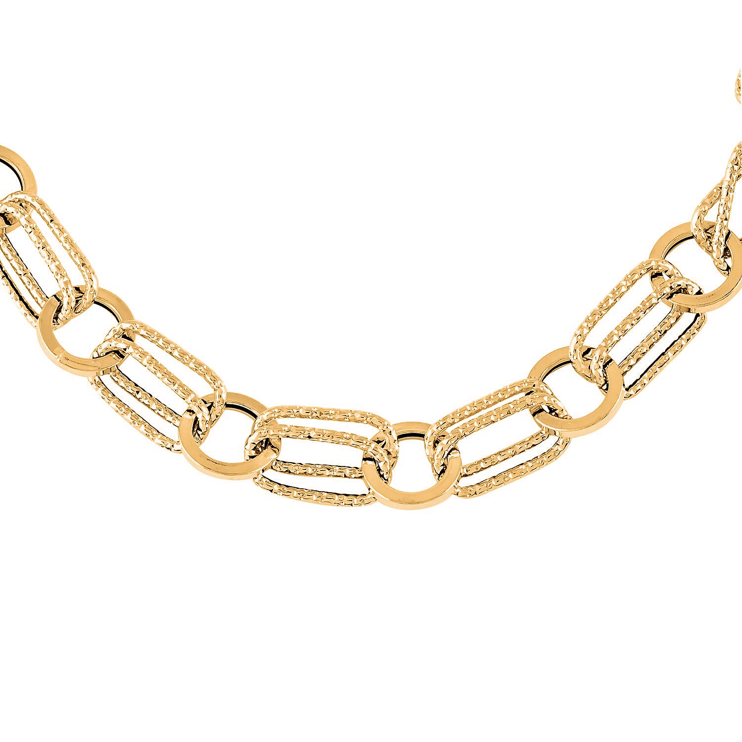 Italian 14K Yellow Gold 7.5 mm Triple Textured Links Necklace 18-20 Inches 5.80 Grams