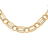 Italian 14K Yellow Gold 7.5 mm Triple Textured Links Necklace 18-20 Inches 5.80 Grams