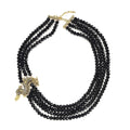 Black Glass, Black and Grey Austrian Crystal Beaded Multi Layered Dragon Necklace 20-22 Inches in Goldtone - Sticky add to cart bar