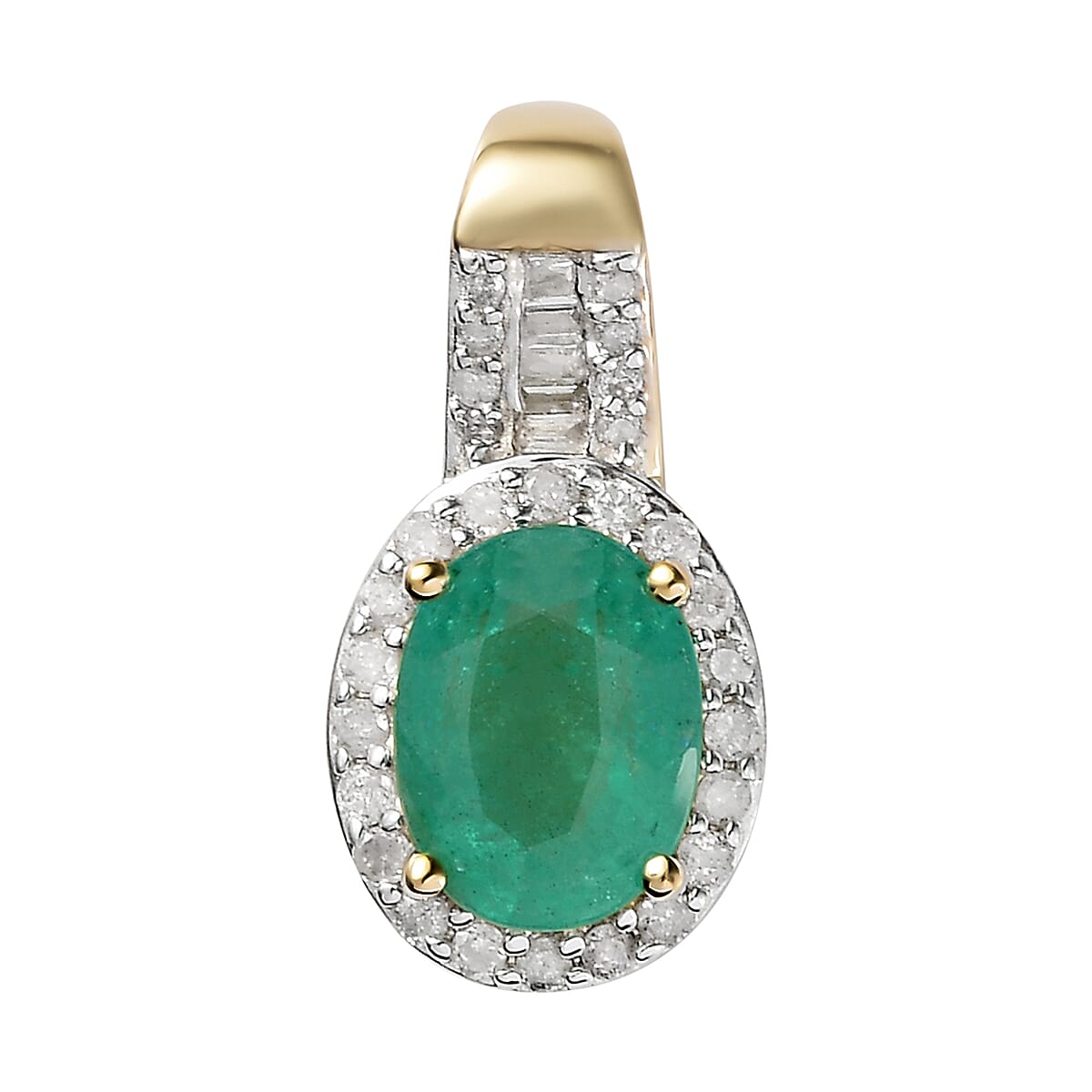 Luxoro 10K Yellow Gold AAA Kagem Zambian Emerald and Diamond Halo Pendant 1.35 ctw